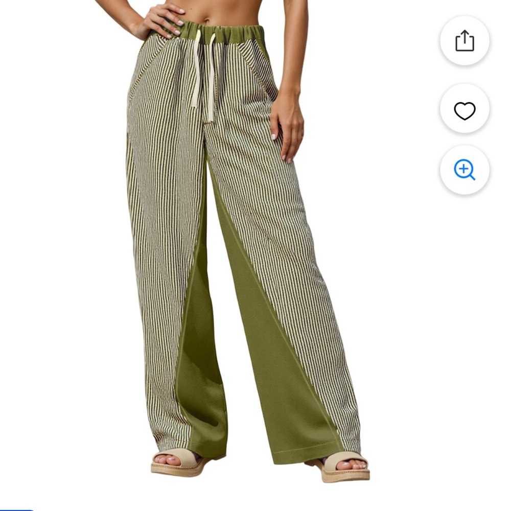 FP inspired Striped Olive Green Wide-Leg Pants